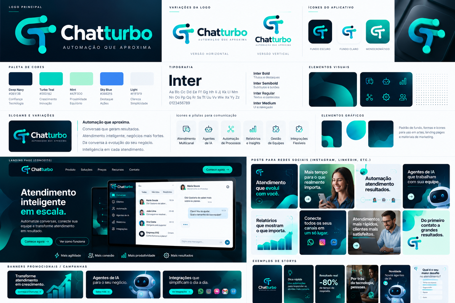 Conceito visual da plataforma Chatturbo com telas de atendimento